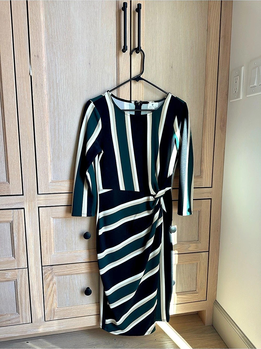 Striped Midi Dress in Black & Green Size Small